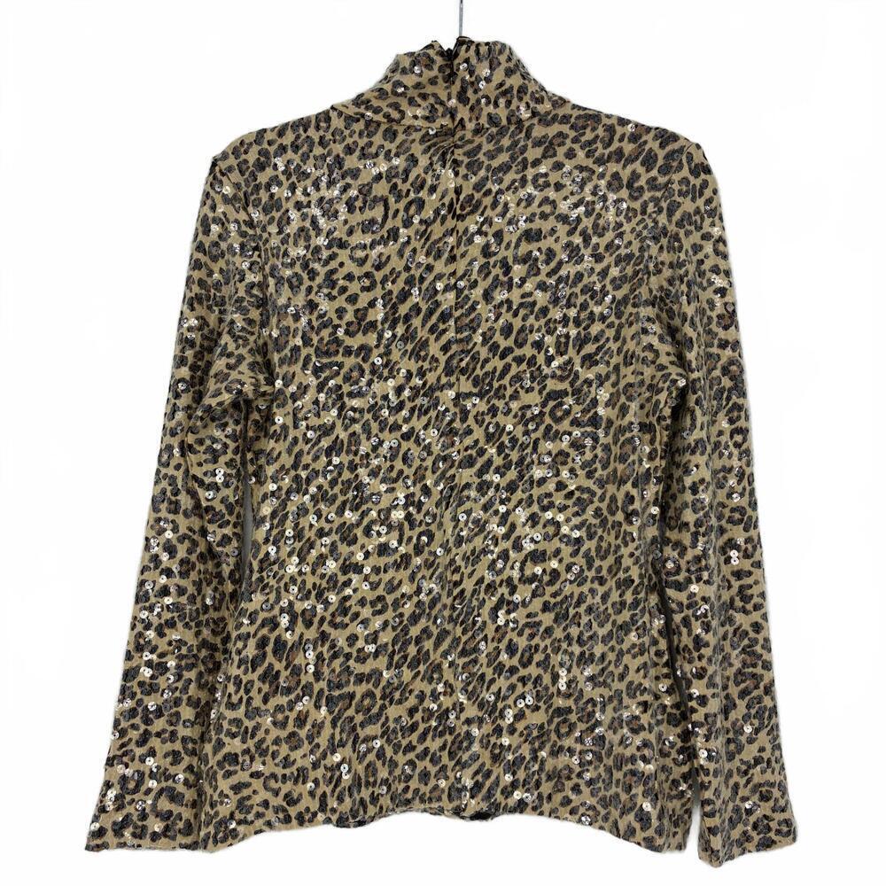 Boston Proper Leopard Print Sequin Long Sleeve Mockneck Top, M - Picture 3 of 10